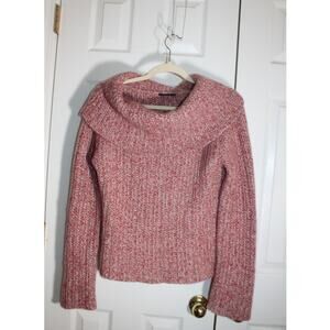 Elie Tahari 100% Cashmere Red Marled Yarn Cowl Neck Sweater sz M